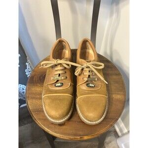 Women Beige Michel Jordi Suede Shoes Sunflower Embroidered Size 9.5